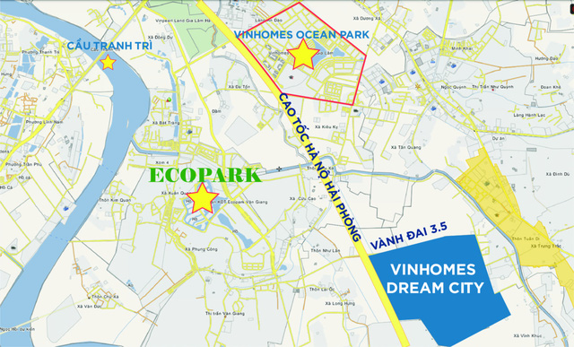 Vị trí Vinhomes Dream City nằm gần KĐT Ecopark tại Hưng Yên.